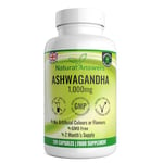 120 x Ashwagandha Capsules, Made Using 10:1 Root Powder Extract for a High Strength 1000mg per Serving Vegan Natural Ayurvedic Herbal Supplement, Made in The UK