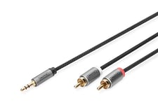 DIGITUS Câble adaptateur audio - jack 3,5mm vers 2x RCA - Câble auxiliaire - Câble stéréo - Adaptateur RCA - Contacts dorés - 1m - noir - pour chaîne hi-fi, home cinéma, barre de son, ordinateur