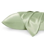 Bedsure Satin Pillowcase for Hair and Skin - Similar to Silk Pillowcase, Pillow Cases 2 Pack with Envelope Closure, Gifts for Women, Queen & Standard Size 50 x 75 cm, Laurel Green