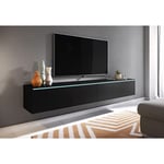 Meuble tv Lowboard d 180 cm, meuble télévision sans éclairage led, meuble télévision suspendu, coloris noir mat