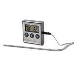 Xavax Thermomètre numérique pour rôtis (de torréfaction, numérique, 2 in 1, avec horloge de cuisine, sonde de température amovible, pour viande, -10°C à +250°C, avec minuteur, à câble) Noir/Argent