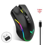 WLWLEO Wireless Gaming Mouse 2.4G Rechargeable Wireless Mice RGB Backlit Mouse with 7 Buttons 2400 DPI Adjustable Ergonomic Optical Mouse for HP/Mac/Dell/Apple/Ipad