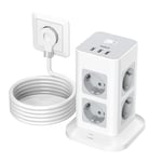 TESSAN Tour Multiprise avec 8 Prises et 3 USB, Multiprise avec Prise Plate et Interrupteur, Multi Prise Electrique avec USB pour Bureau et Maison, Multiprise Connectée 2M Câble, 3600w, Gris