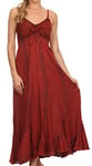 Sakkas 152105 - Allie Stonewashed brodé réglable Spaghetti Robe Longue Bretelles - Rouge - L/XL