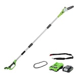 Greenworks Tools G24PS20K2 Cordless Pole Saw with 2 Ah Battery and Charger, 24 V, Green, 20 cm+Greenworks Tools Greenworks Saw chain for Chainsaw - 29507, black, 10 x 22.5 x 1.5 cm