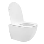 WC suspendu sans rebord long en céramique blanc mat avec siège de WC Softclose