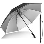 ZOMAKE Grand Parapluie De Golf 68 Pouces,Uv Parapluie De Golf à Double CanopéE VentiléE,Parapluie Golf RéSistant Au Vent à Ouverture Automatique Pour Hommes Femmes(Argent Noir)