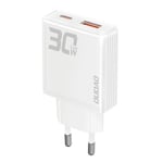 Dudao GaN USB-Laddare 30W med 1xUSB och 1xUSB-C - Vit