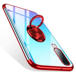 kadixini Huawei P30 Case, Crystal Clear Silicone with Finger Ring Grip Kickstand Holder Rubber Bumper Slim Thin Shockproof Drop Protective Cover for Huawei P30 - Red