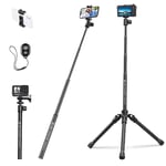 K&F Concept 67''/170cm All in One Selfie Stick Tripod for Phone Camera, Eccentric Tube Extendable Tripod for Action Camera with Bluetooth Remote, Load Capacity 4kg E224A3+BH-18