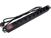 Alantec Grenuttag 19" 230V - 9 Uttag (Typ F - Cee 7/3 Schuko), Med Led-Omkopplare, Kabel 1,8M Cee 7/7 Alantec