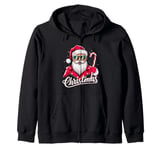 Cool Christmas Santa in Shades and Leather Ho,Ho,Ho Zip Hoodie