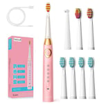 Pink Electric Sonic Toothbrush Fairywill Oral Hygiene High Density Bristle Heads