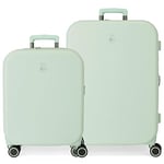 Enso Annie Vert Valise Set 55/70 cm ABS Rigide Fermeture TSA Intégrée 116L 7.54 kg 4 Double Roues Bagage à Main