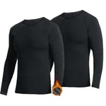 YUSHOW Lot de 2 sous Vetement Haut Thermique Homme Polaire Maillot de Corps à Manches Longues à Col Rond Hiver Tshirt Chauds Ultra Doux Base Layer,Noir,Taille XXL