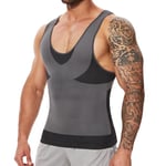 SLIMBELLE Compression Shirt Mens Slimming Vest Body Shaper Cross Color Seamless Undershirts Tank Tops for Men Dark Grey