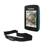 TwoNav Roc + Chest Heart rate monitor, GPS bike computer with 2.7-inch screen for MTB, cycling, gravel or bikepacking with maps included. Colour Turquoise