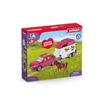 Schleich Voiture avec remorque pour Chevaux, Coffret avec 1 Cheval Inclus, Coffret Figurines pour Enfants de 5 Ans,