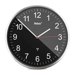 Mebus Horloge Murale radiofréquence Grande Horloge radiofréquence Moderne Cadre en Aluminium, Bien lisible, Horloge de Gare, Salon, Bureau, Couleur : Noir, 30 cm