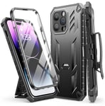 FNTCASE Coque pour iPhone 14-Pro-Max: Coque iPhone 360 Integrale Antichoc Étui Anti-Chute Housse Anti-Rayure pour iPhone 14 Pro Max 6,7 Pouces avec Béquille et Holster Noir