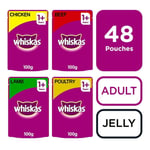 48 X 100g Whiskas 1+ Adult Wet Cat Food Pouches Mixed Meaty In Jelly