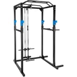 Tectake - Cage de Musculation, Rack, Station de Fitness avec Traction latissimus - noir/bleu