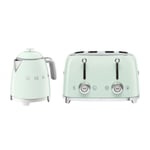 SMEG Mini Kettle and Toaster Set, 4 Slice, 2000W, Green, KLF05PGUK/TSF03PGUK