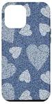 iPhone 12 Pro Max Cute Big & Small Hearts Blue Denim-Like Pattern Case