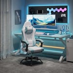 WOLTU Chaise Gaming Massante, Fauteuil Gamer, avec Coussin à Ressorts, Soutien Lombaire Massant, Chaise Ergonomique, Appui-tête, Repose-Pieds, Charge 150kg, Tissu Maille Blanc+Bleu,GS15bws