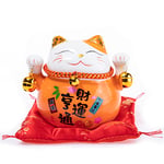 lachineuse - Chat Maneki Neko - Tirelire Porte Bonheur Japonais - Traditions d'Asie - Colori Orange - Porcelaine - Idée Déco et Cadeau Japon Asie - Protection, Chance et Bonheur