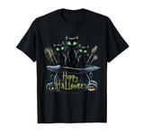 Spooky Trio: Black Cats in a Cauldron Halloween Design T-Shirt