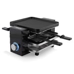 Appareil à raclette Princess Piano 4 noir – 4 personnes – 700 W – Espace de rangement pour poêlons – Plaque de cuissons réversible grill/plancha