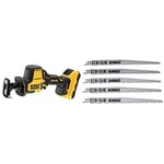 DEWALT DCS369NT-XJ Scie Sabre Compacte - XR 18V - Brushless - Sans Batterie Ni Chargeur - En Coffret TSTAK & DT2352-QZ Lame pour Scies Sabre Bois, Argent, 240 mm, Set de 5 Pièces