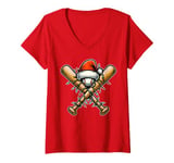 Womens Baseball Bat Ball Player Team Christmas Hat Xmas V-Neck T-Shirt