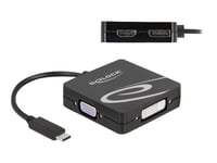 Delock - High Speed - Videokort - Enkel Länk - 24 Pin Usb-C Hane Till 15 Pin D-Sub (Db-15), Dvi-I, Hdmi, Displayport Hona - 10 Cm - Svart - Stöd För 4K60 Hz (3840 X 2160) (Dp), 1080P-Stöd 60 Hz (Vga), 1200P Support 60Hz (Dvi)