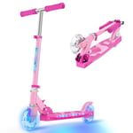 TONBUX Trottinette Enfants 6 Ans, Trotinette Enfants avec Poteau D'éclairage Cool, Roues et Pont, Trottinette à Hauteur Réglable sur 4 Niveaux, Trottinette Légère et Pliable de 5 à 12 Ans, Rose