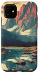 Coque pour iPhone 11 Rocky Mountain Lake Vintage Paysage graphique