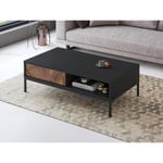 Vente-unique Table basse avec 2 tiroirs et 2 niches - Noir et Naturel foncé - MIALINE