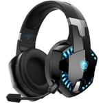 PS4 Spelheadset för PS5, PC, Switch, G2000 Pro Bluetooth Trådlösa Öronmuffar för Telefon, Laptop, med Avtagbar Brusreducerande Mikrofon, Ste Blue