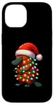 Coque pour iPhone 14 Ornithorynque portant un chapeau de Père Noël, tenant une boîte cadeau de Noël