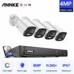 8CH Kit de Videosurveillance PoE nvr 4× Camera PoE 4MP Full Color Night Vision Kit Caméra de Surveillance Extérieur Accès Distance - 1 To - Annke