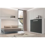 Les Tendances - Lit escamotable horizontal 140x190 Optima-Avec matelas-Coffrage Chocolat-Façade Gris anthracite