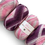 Wool Wonders Panegated #4 Pelote de Laine peignée Moyenne/Aran, 30% Laine australienne et 70% Acrylique, 4 écheveaux, 400 g/584 m (Rose Prune)