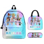 3-pack ryggsäck roblox skolväska flickor pojkar med lunchväska pennfodral