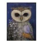 The Owls Pet Surreal Dream Oil Painting Night Owl With Lavender Flower And Small Bird Large Wall Unframed Art Poster Print Thick Paper 18X24 Inch