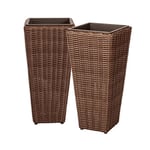 Patio Sense Alto 2-Piece Wicker Planter Set, Resin, Mocha, 11" L, 11" W, 23" H