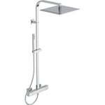 Ideal Standard Colonne de douche, Mitigeur thermostatique Ceratherm C100, Pomme de tête carrée 300x 300 mm (30x30cm), Douchette Stick 1 jet, Limiteur débit 8 et 12l/mn, Flexible douche, Chrome A7542AA