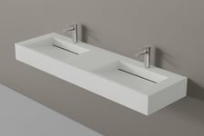 Lavabo mural fonte minérale TWG16, 153 x 45 x 15 cm, base acier inox noir mat en option Blanc mat, Console sur pieds 150S