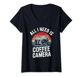 Womens All I Need Is Coffee & My Camera Photographer V-Neck T-Shirt