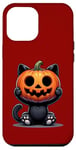 Coque pour iPhone 15 Plus Chat Noir Mignon Design d'Halloween Costume Citrouille Drôle